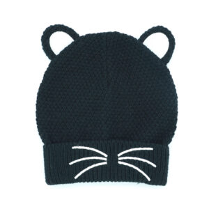 Pompom Beanies with Cat Beard Embroidery